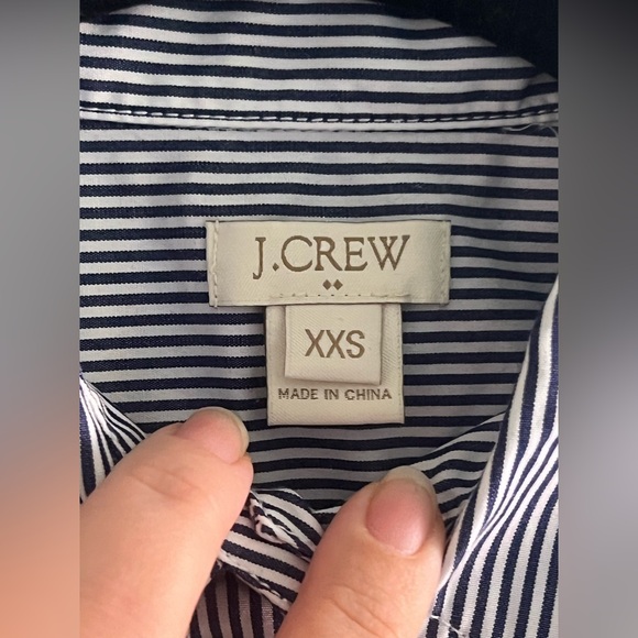 J.Crew Striped Button Down Shirt XXS Blue White Cotton Preppy High Low Hem - Picture 2 of 4